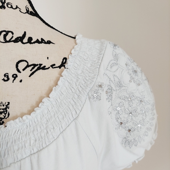INC Silver White Embellished Tee Top M - Picture 7 of 10